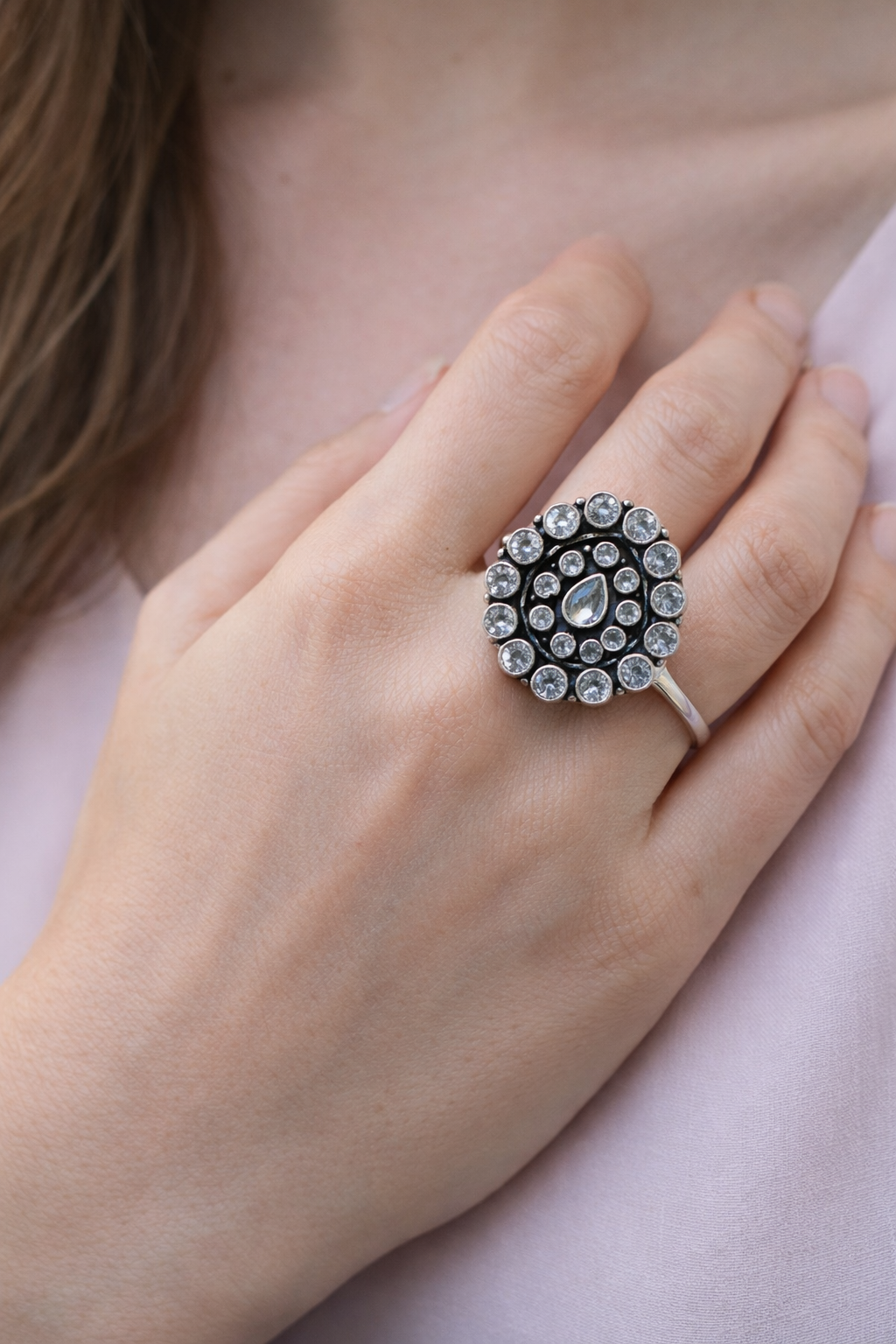 ethnic silver ring for women