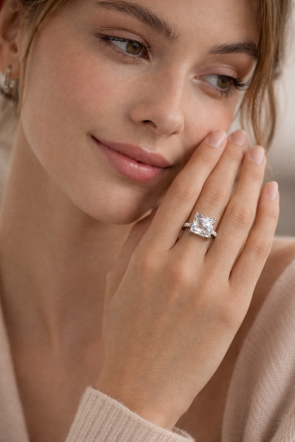 Square princess cut solitaire ring in 925 sterling silver