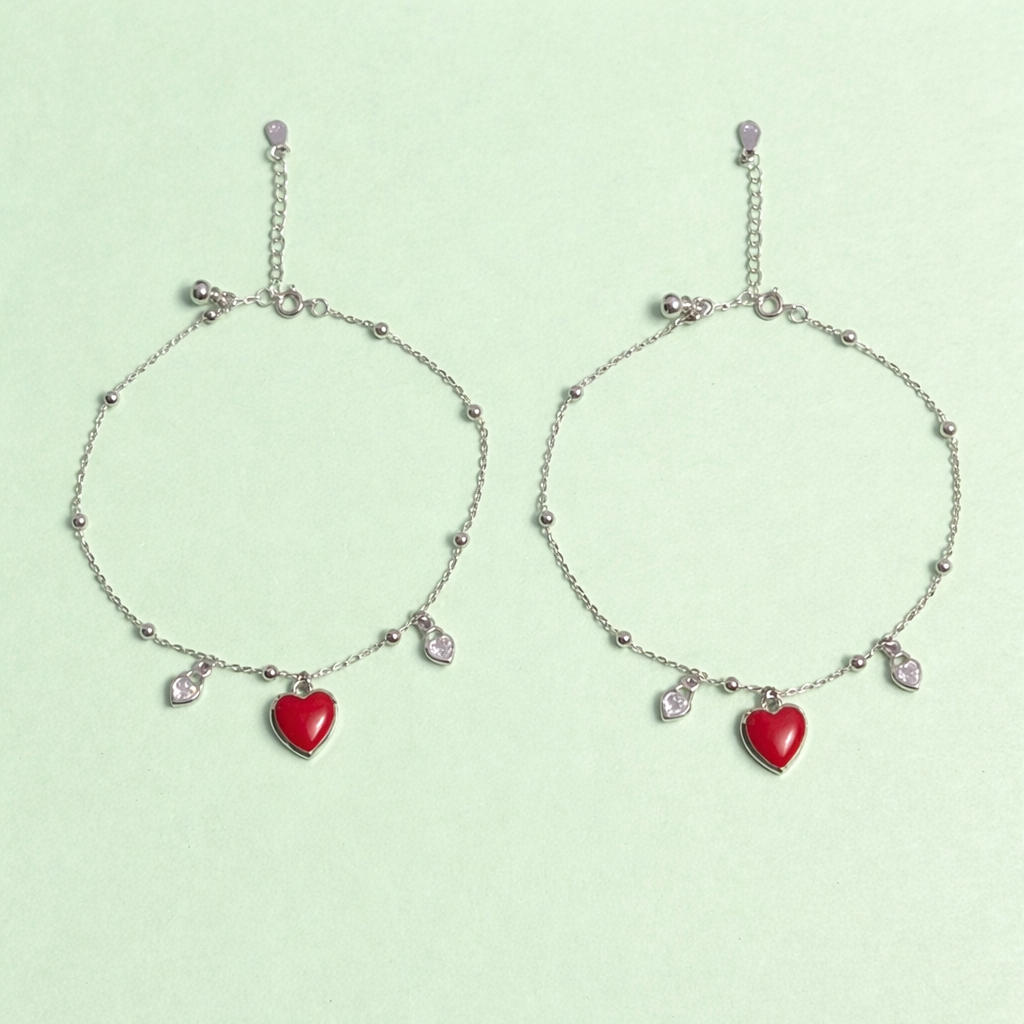 pure silver heart charm anklet adjustable