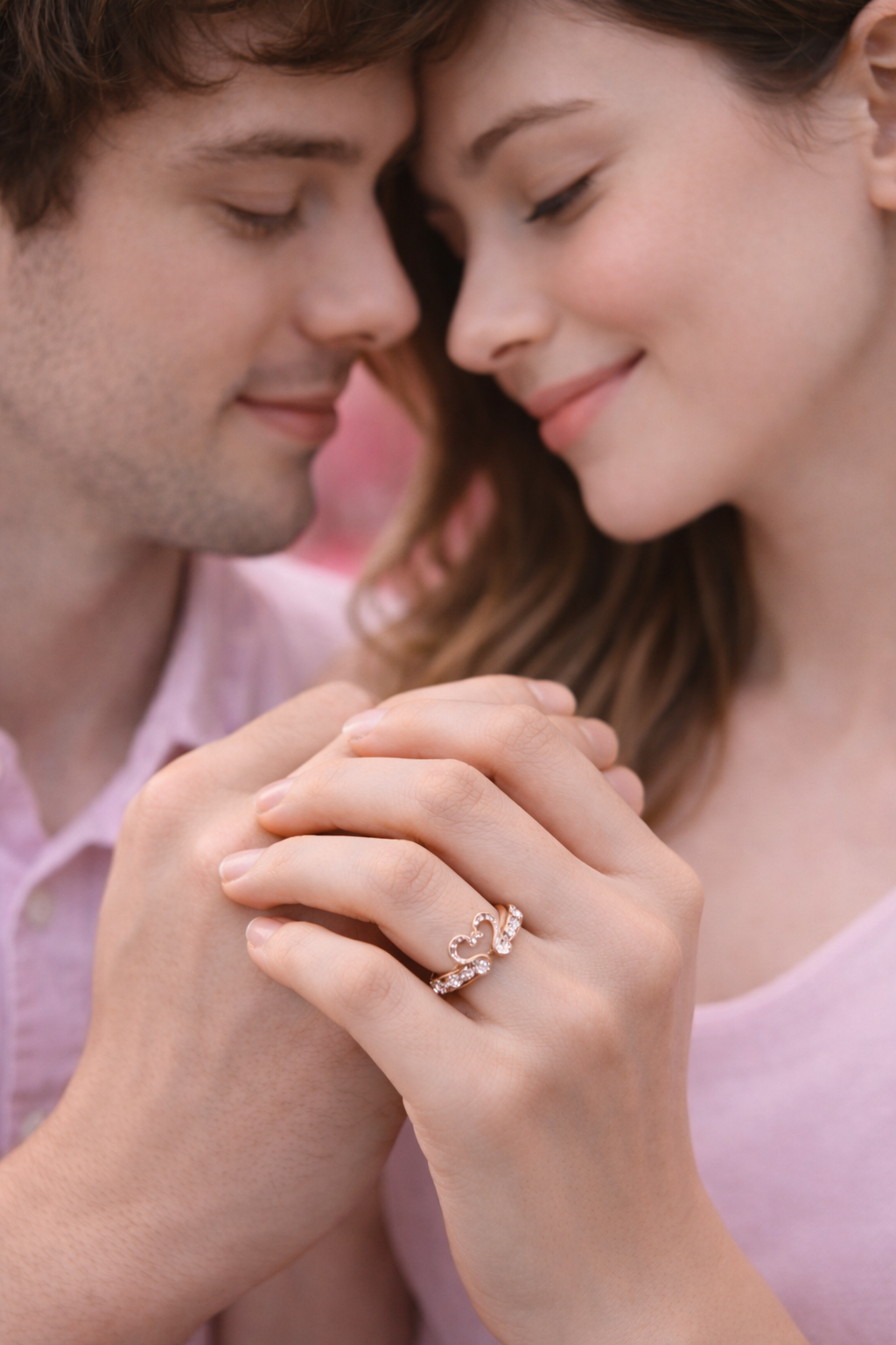 rose finish silver ring with love birds design