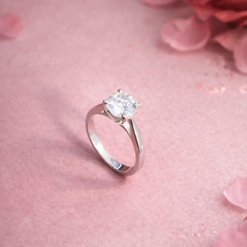 92.5 sterling silver solitaire ring with round cut diamond on white background
