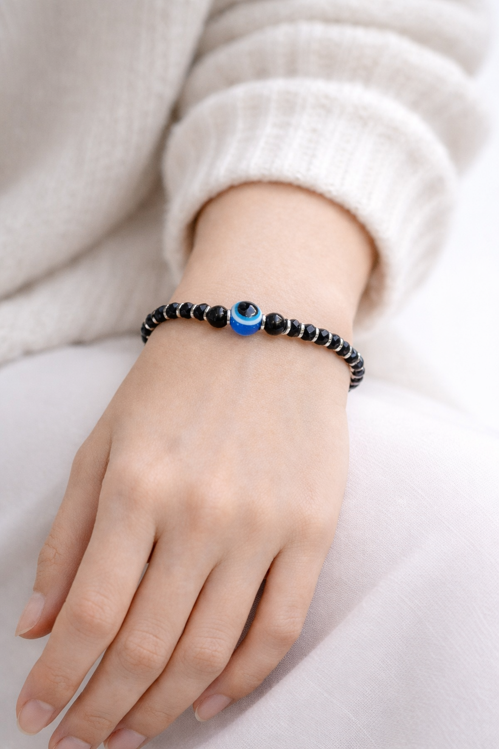 925 silver slider black beads nazariya bracelet