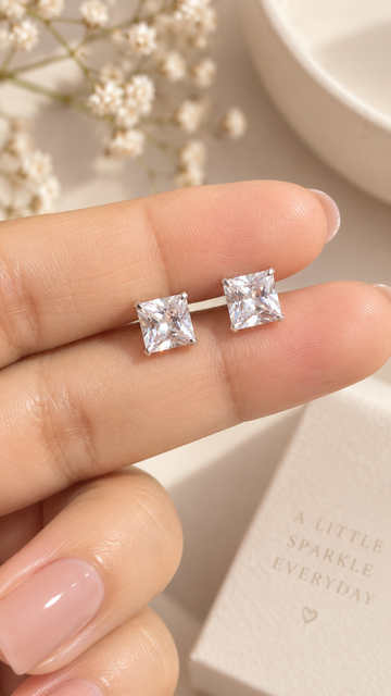 925 sterling silver square cut CZ stud earrings