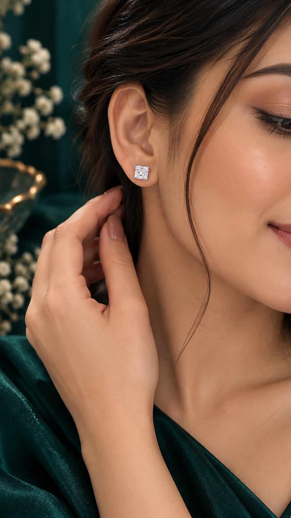 square cut CZ stud earrings for men and women