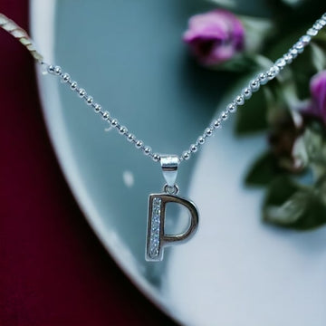 Alphabet P with Saroski only Letter Pendant Locket in 92.5 HM Silver