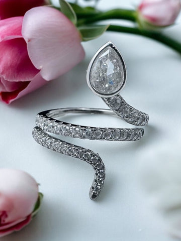Snake Shape Ring saroski studded ring in 925 Silver