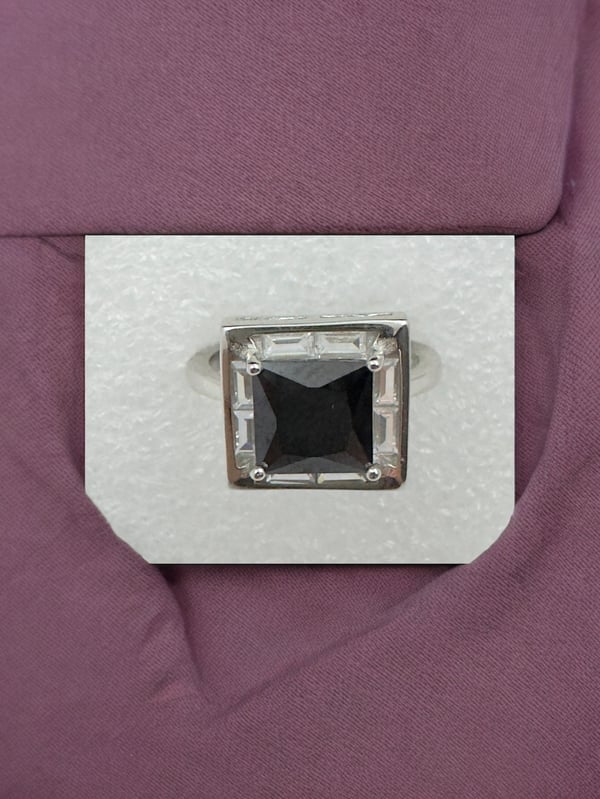 Unique & elegant square shape black stone ring in 92.5 HM Silver