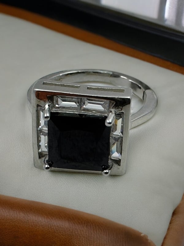Unique & elegant square shape black stone ring in 92.5 HM Silver