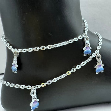 Cute 925 silver anklet with blue teddy bear design.