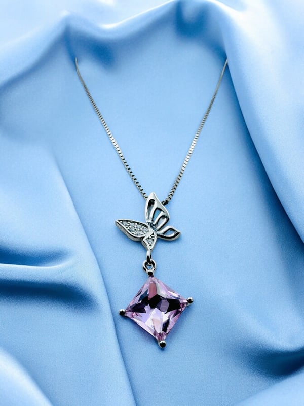 Beautiful butterfly chain with pink stone elegant chain on 92.5 HM Silver