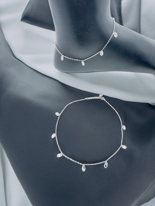Sterling 925 Silver Royal Crystal Pair of Anklets