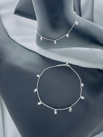 Sterling 925 Silver Royal Crystal Pair of Anklets