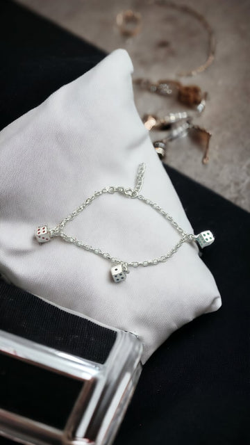 Dice Design 925 Silver Chain Bracelet