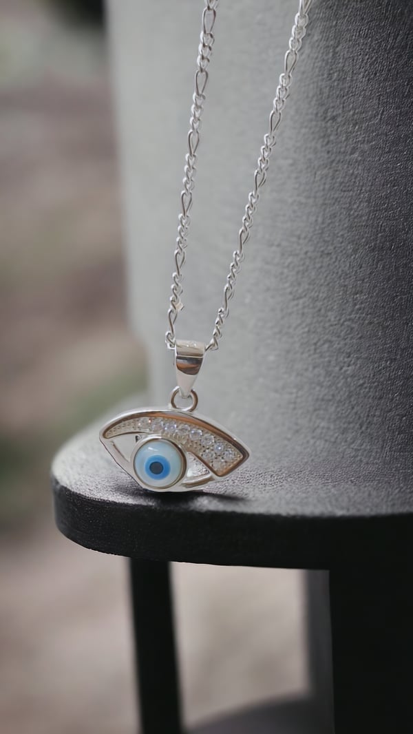 Evil Eye Pendent with studded saroski for evil eye protection in 92.5 HM Silver (Only Pendent)