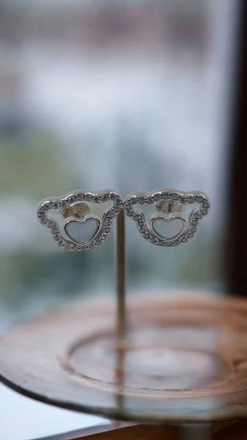 Women Sterling 925 Silver Stone-Studded Stud Earrings