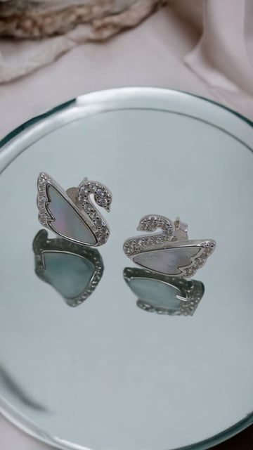 Cute Swan 925 Silver Stud Earrings For Women & Girls