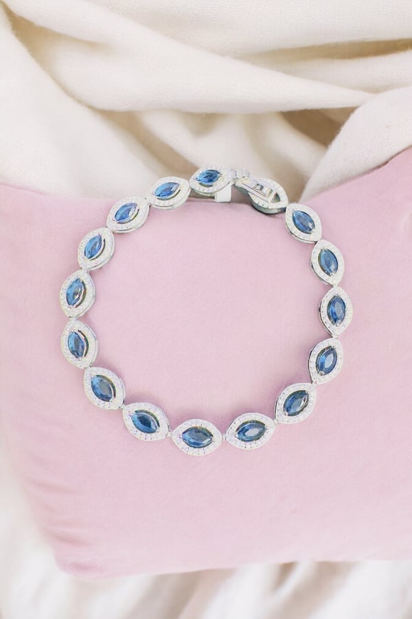 Soothing Blue sapphire (semi-precious) Stone 925 Silver Bracelet