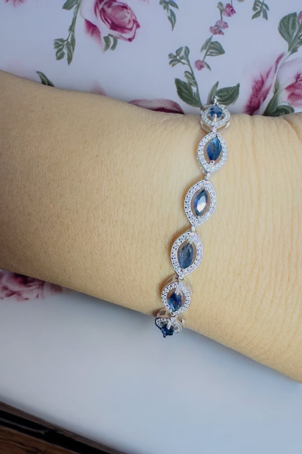 Soothing Blue sapphire (semi-precious) Stone 925 Silver Bracelet