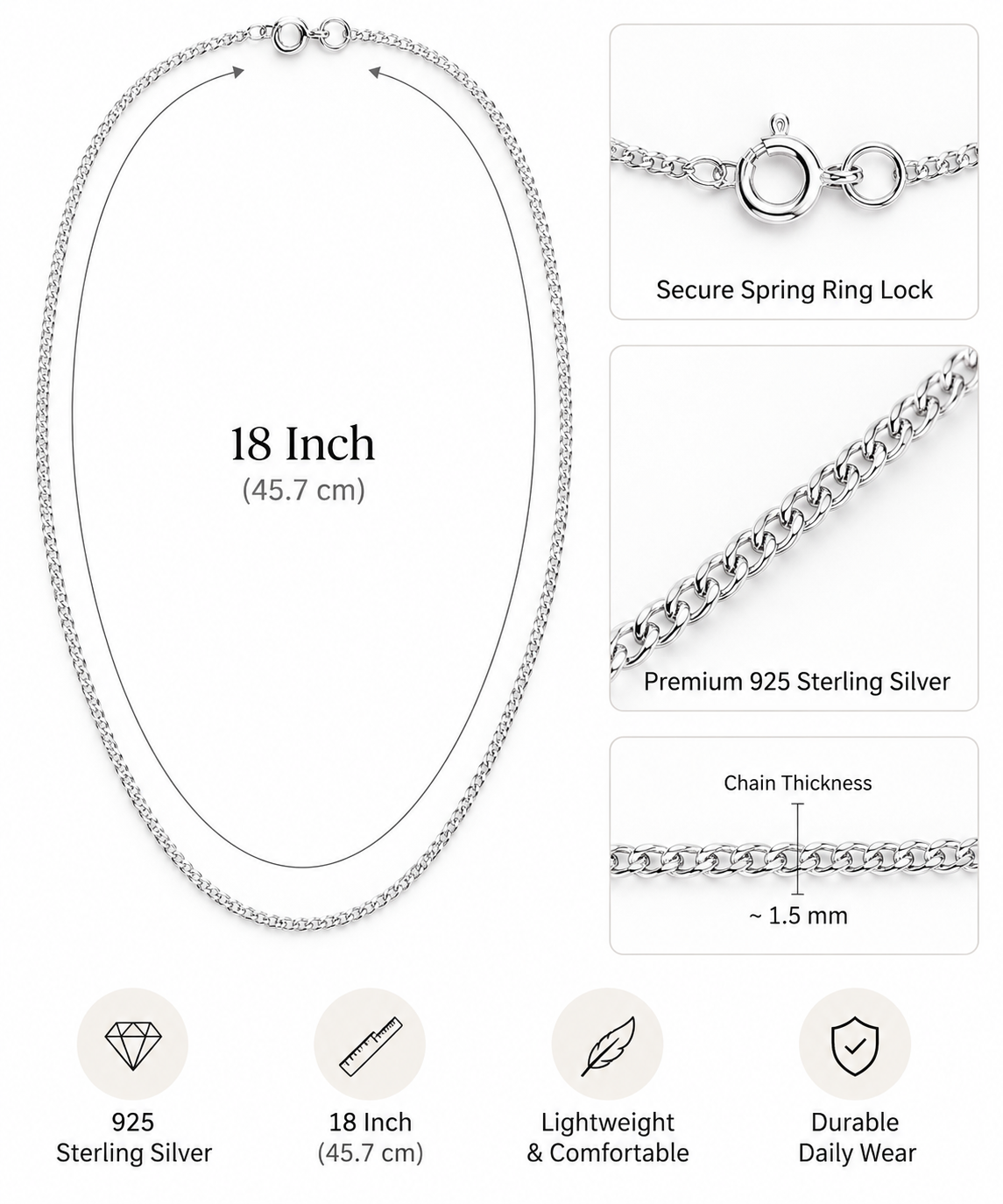 Premium sterling silver unisex chain