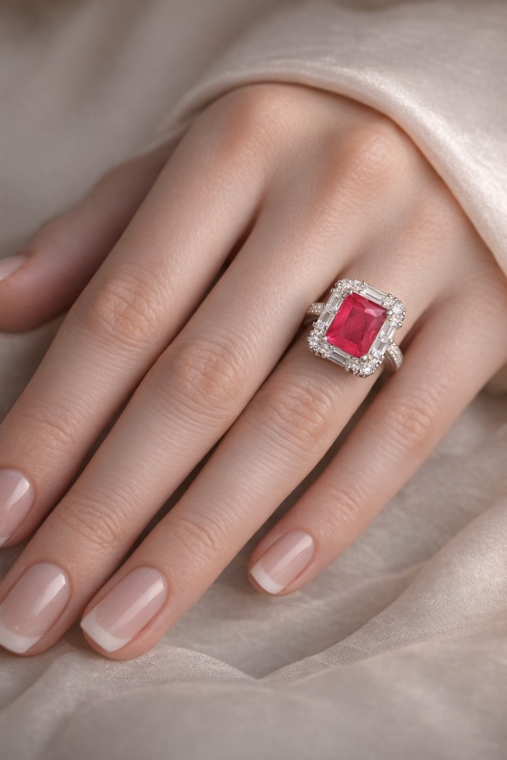 magenta swarovski crystal silver ring for women